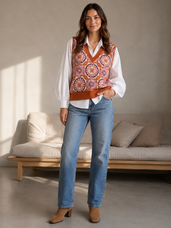 Maeve Tops - Maeve by Anthropologie Jacquard Sweater Vest Honey size small